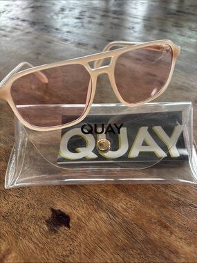 Quay Australia Women's Blush Frame Sunglasses with Pink Lenses "On the Fly"